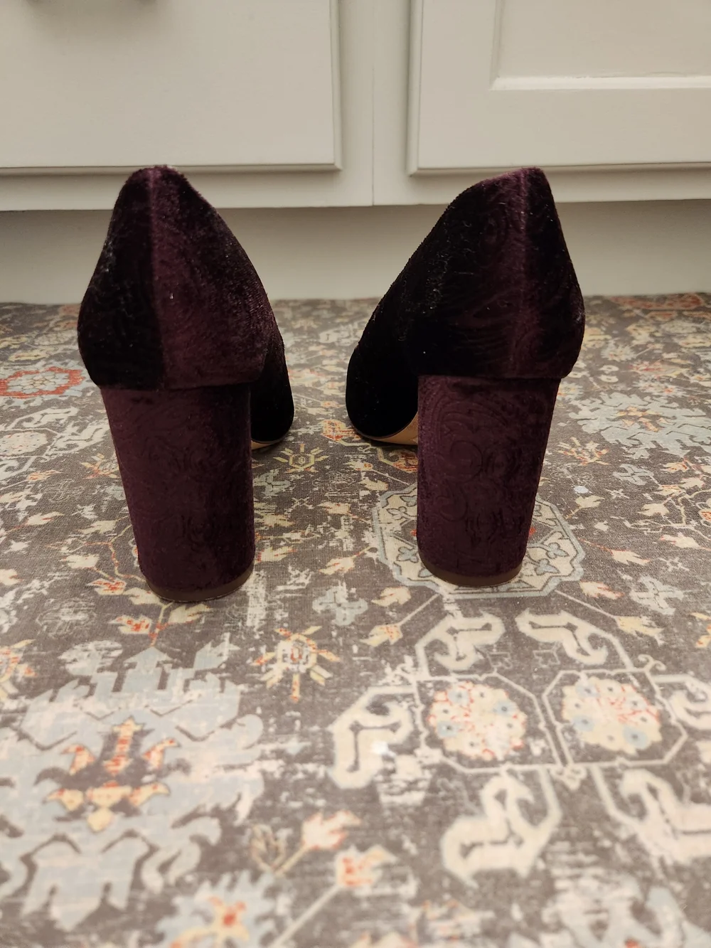 Anne Klein Velvet Block Heel Pumps in Plum